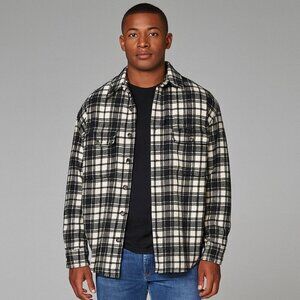 Seals Unlimited 2XL Plaid Shacket Black White 90s Y2K Grunge Flannel Shirt Retro